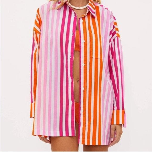 Beach Riot Other - Beach Riot Alexa Sunset Stripe Button Front Long Sleeve Cover-up Shirt sz S/M